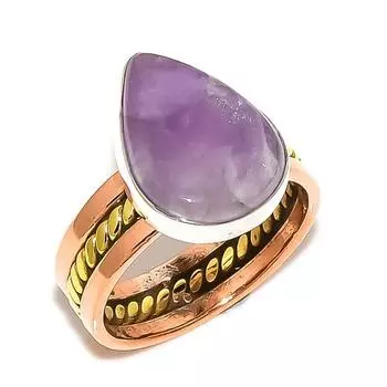 Natural Russian Charoite Gemstone Two Tone 925 Solid Silver Gift Ring S.8 q1r65