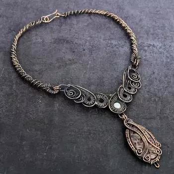 Ювелирное ожерелье из натурального русского чароита, лунного камня, медная проволока, 18 дюймов, U5f98