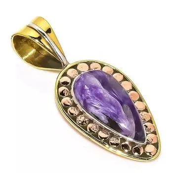 Natural Russian Charoite Two Tone 925 Solid Sterling Silver Pendant 1.50 K0L15