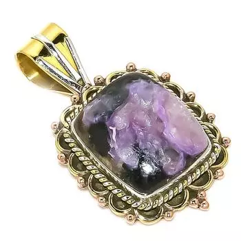 Natural Russian Charoite Two Tone 925 Solid Sterling Silver Pendant 1.50 b2E04