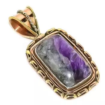 Natural Russian Charoite Two Tone 925 Solid Sterling Silver Pendant 1.50 b8e54