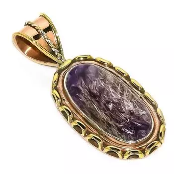 Natural Russian Charoite Two Tone 925 Solid Sterling Silver Pendant 1.75 G4n67