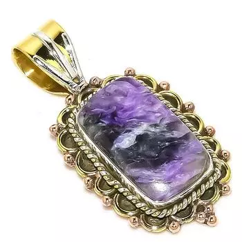 Natural Russian Charoite Two Tone 925 Solid Sterling Silver Pendant 1.50 Z7p48