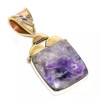 Natural Russian Charoite Two Tone 925 Solid Sterling Silver Pendant 1.50 D4i22