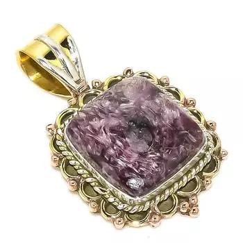Natural Russian Charoite Two Tone 925 Solid Sterling Silver Pendant 1.50 I9M57