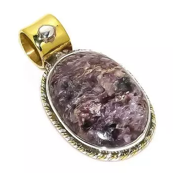 Natural Russian Charoite Two Tone 925 Solid Sterling Silver Pendant 1.25 l8b88