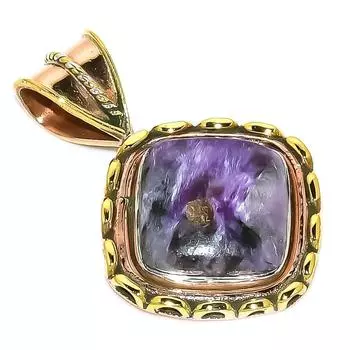 Natural Russian Charoite Two Tone 925 Solid Sterling Silver Pendant 1.50 m3J87