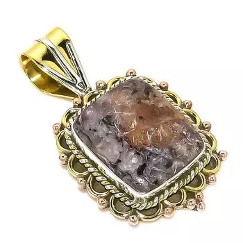 Natural Russian Charoite Two Tone 925 Solid Sterling Silver Pendant 1.50 Y4L34