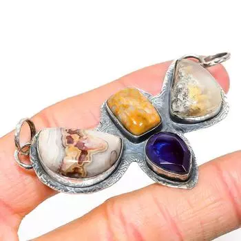 Подвеска из натурального русского дендритового камня, аметиста, стерлингового серебра 925 пробы, 1,62 дюйма, y4s47