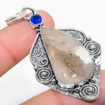 Natural Russian Dendritic, Blue Topaz 925 Sterling Silver Pendant 2.48 g3M52