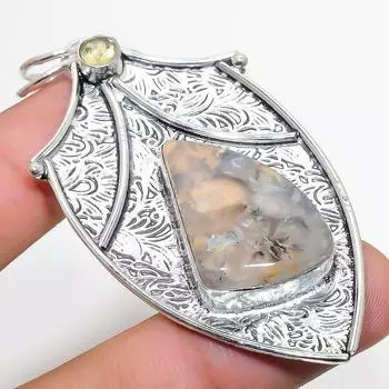 Natural Russian Dendritic, Citrine 925 Sterling Silver Pendant 2.76 C1J08