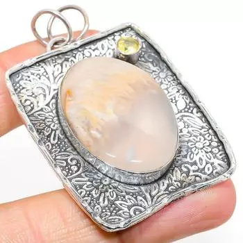 Natural Russian Dendritic,Citrine Stone 925 Sterling Silver Pendant 2.48 V8r43