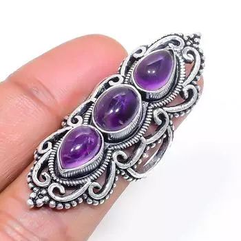 Natural Sage Amethyst Gemstone 925 Sterling Silver Jewelry Ring Size 6 T8G72