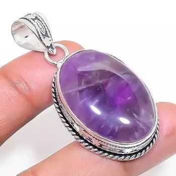 Natural Sage Amethyst Gemstone 925 Sterling Silver Jewelry Pendant 2.01 k4W30