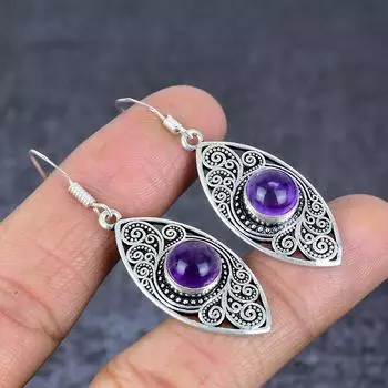 Natural Sage Amethyst Gemstone 925 Sterling Silver Jewelry Earring 1.97 i3G62