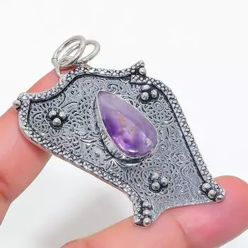 Natural Sage Amethyst Gemstone 925 Sterling Silver Jewelry Pendant 2.44 i5L02