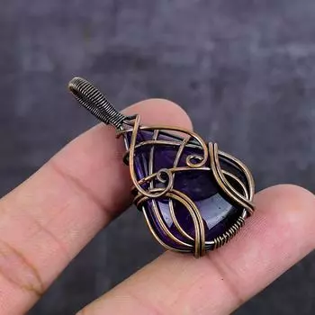 Natural Sage Amethyst Gemstone Copper Wire Wrap Jewelry Pendant 1.97 e3p22