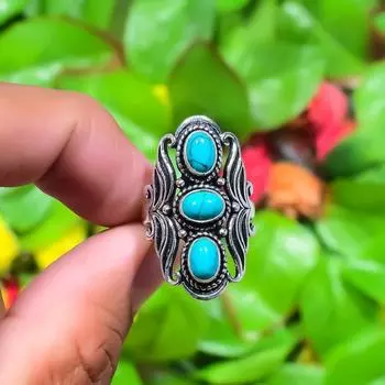 Natural Santa Rosa Turquoise Gemstone 925 Sterling Silver Ring Size 8.5 g9D53