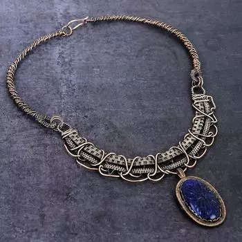 Ожерелье из натурального сапфира и медной проволоки с оберткой 18 дюймов B3Y64