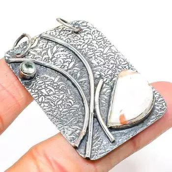 Natural Scolecite, Blue Topaz Gemstone 925 Sterling Silver Pendant 2.21 F3a01