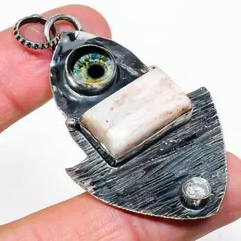 Natural Scolecite, Evil Eye Gemstone 925 Sterling Silver Pendant 2.48 Q8h68
