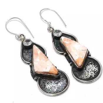 Natural Scolecite, White Topaz Gemstone 925 Sterling Silver Earring 2.60 v8z89