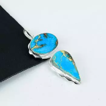 Natural Sea Sediment Gemstone Silver Pendant in 925 Sterling Silver- Handmade Design, Everyday Wear Jewelry, Unique Pendant Wadding Gifts 2.75 синий