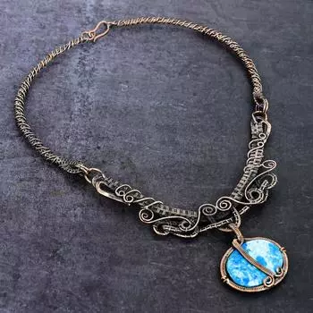 Ювелирное ожерелье из натуральной морской осадочной яшмы с медной проволокой 18 дюймов n9n41