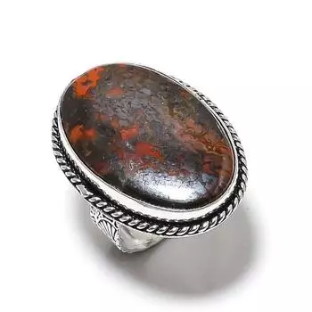 Natural Seame Agate Gemstone Handmade 925 Sterling Silver Ring Size 8 a3J69