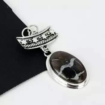 Natural Septarian Gemstone Silver Pendant in 925 Sterling Silver- Handmade Design, Everyday Wear Jewelry, Unique Septarian Pendant Wadding Gifts 2.55 чёрный