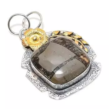 Natural Septerian Stone Gemstone 925 Sterling Silver Two Tone Pendant 2.05 m1t78