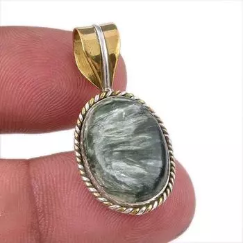Natural Seraphinite 925 Solid Sterling Silver Jewelry TwoTone Pendant 1.50 F5e51