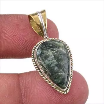 Natural Seraphinite 925 Solid Sterling Silver Jewelry TwoTone Pendant 1.50 S6A55