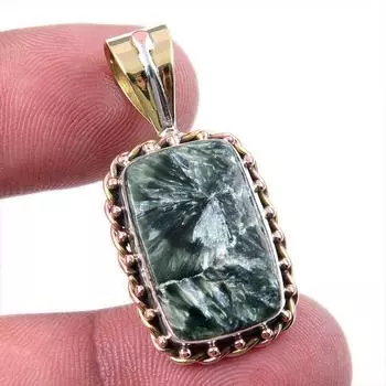 Natural Seraphinite 925 Solid Sterling Silver Jewelry TwoTone Pendant 1.50 J5I71