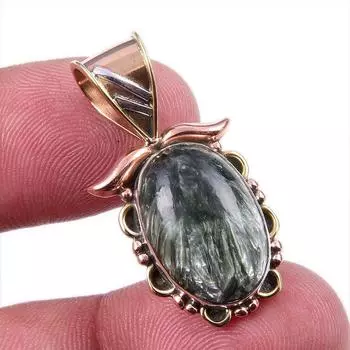 Natural Seraphinite 925 Solid Sterling Silver Jewelry TwoTone Pendant 1.25 A4U52
