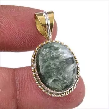 Natural Seraphinite 925 Solid Sterling Silver Jewelry TwoTone Pendant 1.50 Q3N57