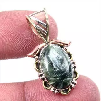 Natural Seraphinite 925 Solid Sterling Silver Jewelry TwoTone Pendant 1.25 R4p07
