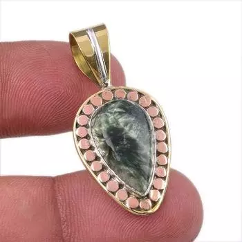 Natural Seraphinite 925 Solid Sterling Silver Jewelry TwoTone Pendant 1.50 Q5l06