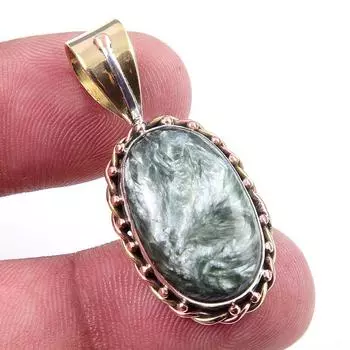 Natural Seraphinite 925 Solid Sterling Silver Jewelry TwoTone Pendant 1.50 T9i15