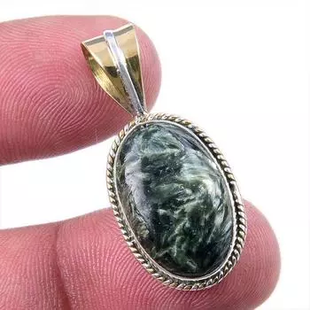 Natural Seraphinite 925 Solid Sterling Silver Jewelry TwoTone Pendant 1.25 j0v60