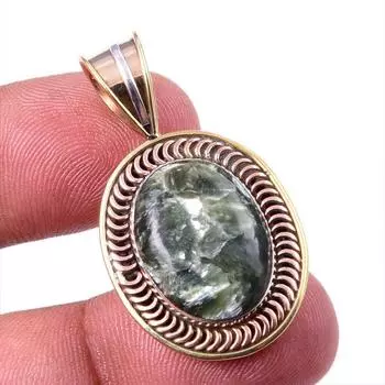 Natural Seraphinite 925 Solid Sterling Silver Jewelry TwoTone Pendant 1.50 r8z05