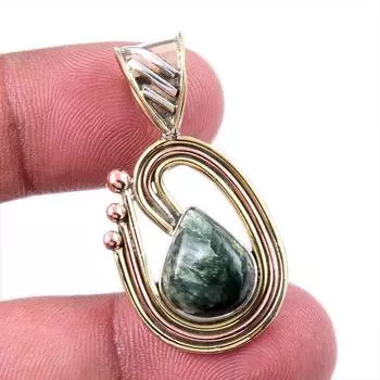 Natural Seraphinite 925 Solid Sterling Silver Jewelry TwoTone Pendant 1.50 A7R97