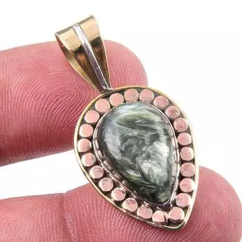 Natural Seraphinite 925 Solid Sterling Silver Jewelry TwoTone Pendant 1.25 C3o57