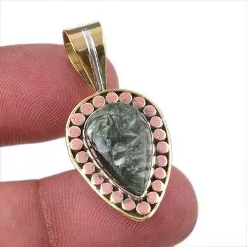 Natural Seraphinite 925 Solid Sterling Silver Jewelry TwoTone Pendant 1.50 k4S41
