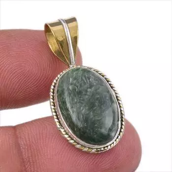 Natural Seraphinite 925 Solid Sterling Silver Jewelry TwoTone Pendant 1.25 w8a69