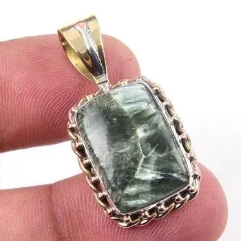 Natural Seraphinite 925 Solid Sterling Silver Jewelry TwoTone Pendant 1.50 Z2t93