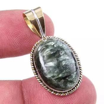 Natural Seraphinite 925 Solid Sterling Silver Jewelry TwoTone Pendant 1.25 N4b74