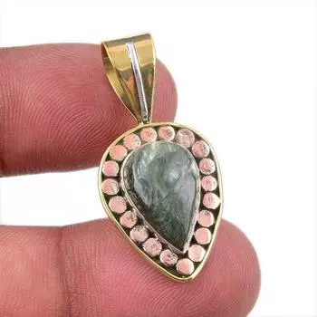 Natural Seraphinite 925 Solid Sterling Silver Jewelry TwoTone Pendant 1.50 G7i07