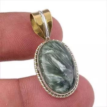 Natural Seraphinite 925 Solid Sterling Silver Jewelry TwoTone Pendant 1.50 m8e75