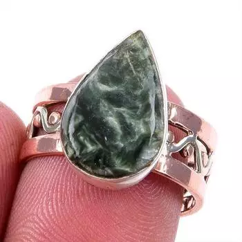 Natural Seraphinite Gemstone 925 Solid Silver Jewelry Two Tone Ring S.7.5US b0B06